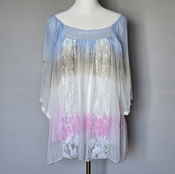 Fantazia 100% Silk Ombre Sheer Lace Fairycore Balletcore Whimsy Tunic Top Size M - Picture 9 of 10